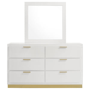 English Elm Napa White Six Drawer Dresser with Mirror Brushed Gold Pulls Modern Bedroom B062S02476