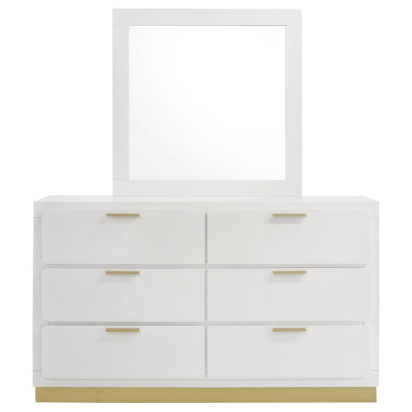 English Elm Napa White Six Drawer Dresser with Mirror Brushed Gold Pulls Modern Bedroom B062S02476