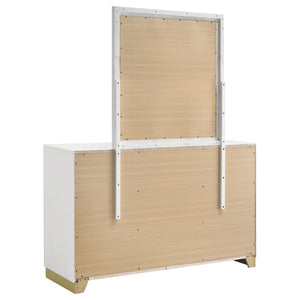 English Elm Napa White Six Drawer Dresser with Mirror Brushed Gold Pulls Modern Bedroom B062S02476