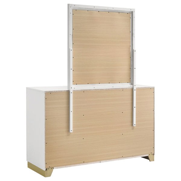 English Elm Napa White Six Drawer Dresser with Mirror Brushed Gold Pulls Modern Bedroom B062S02476