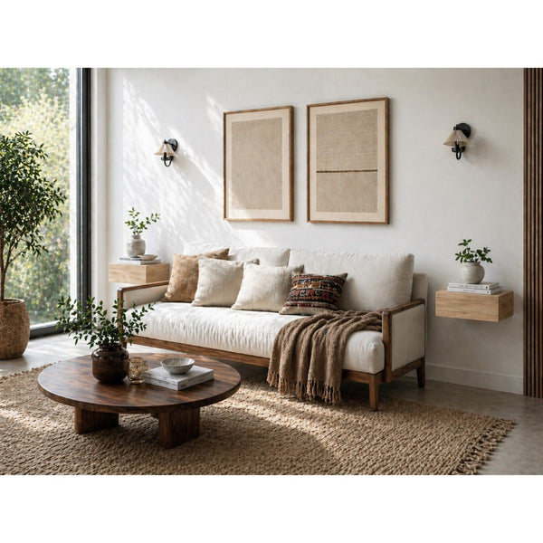 English Elm Natural Oak Wall Mounted Floating Nightstand Set for Modern Minimalist Bedrooms B062S02477