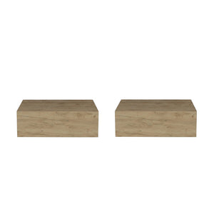 English Elm Natural Oak Wall Mounted Floating Nightstand Set for Modern Minimalist Bedrooms B062S02477