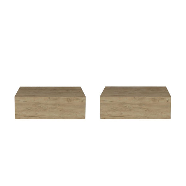English Elm Natural Oak Wall Mounted Floating Nightstand Set for Modern Minimalist Bedrooms B062S02477
