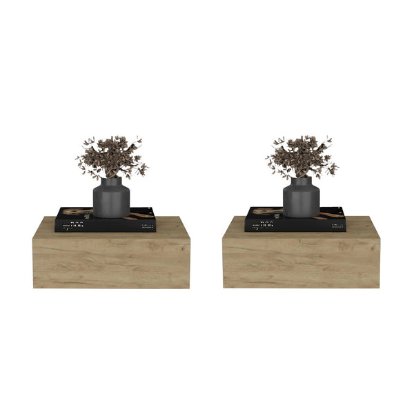 English Elm Natural Oak Wall Mounted Floating Nightstand Set for Modern Minimalist Bedrooms B062S02477