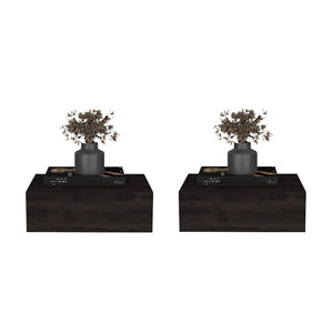 English Elm Dark Brown Wall Mounted Floating Nightstands Set of 2 Sleek Bedroom Storage B062S02480