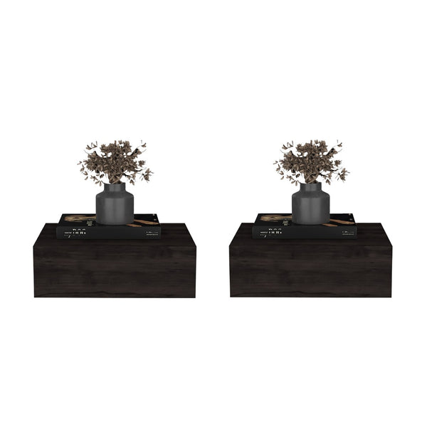 English Elm Dark Brown Wall Mounted Floating Nightstands Set of 2 Sleek Bedroom Storage B062S02480