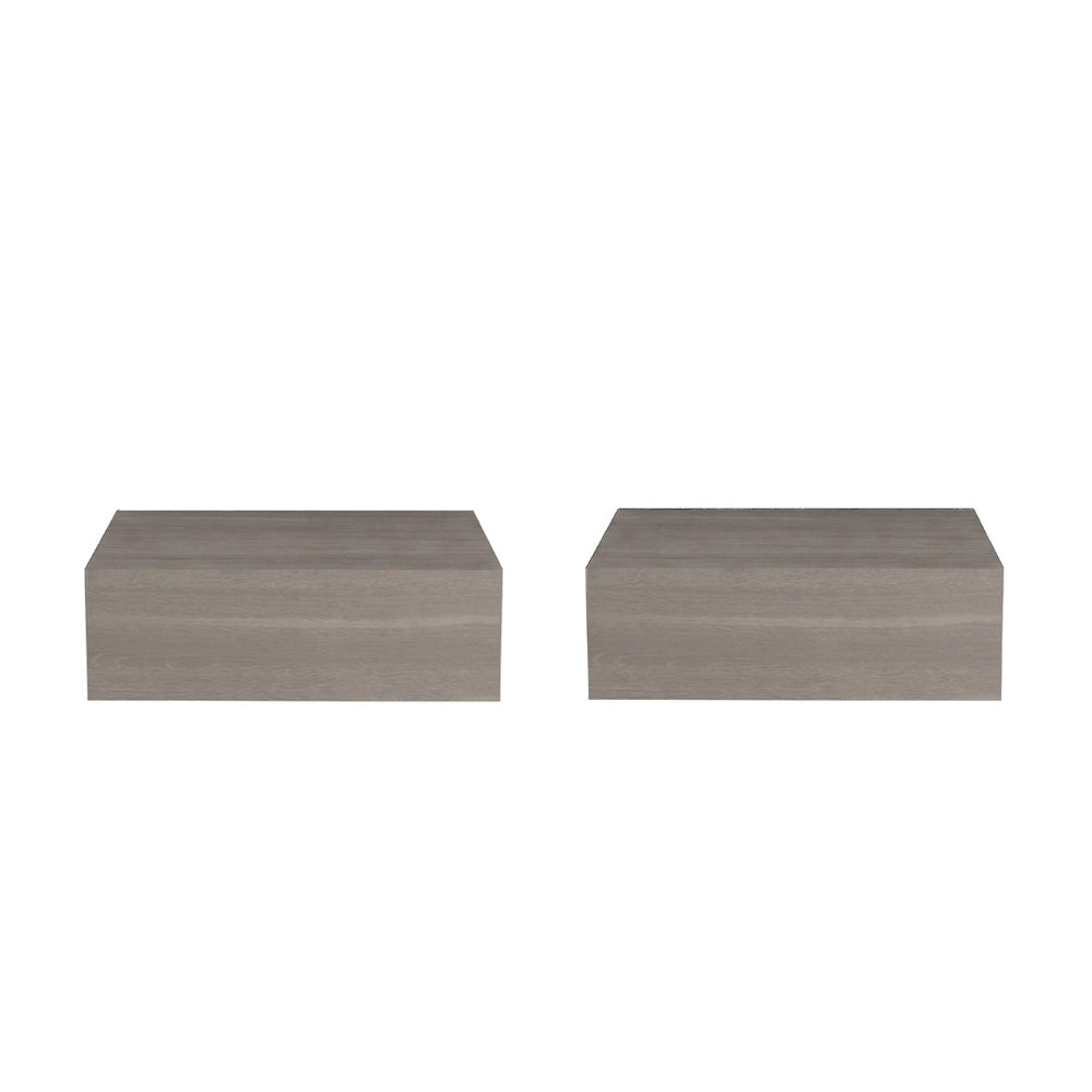 English Elm Gray Walnut Wall Mounted Floating Nightstand Pair for Modern Bedroom Storage B062S02481