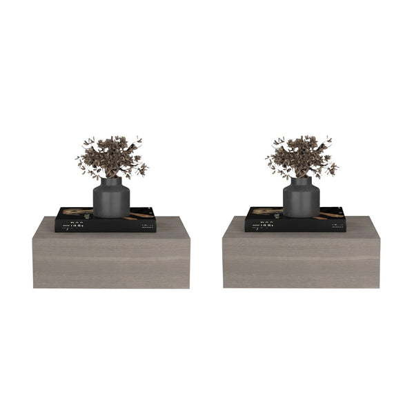 English Elm Gray Walnut Wall Mounted Floating Nightstand Pair for Modern Bedroom Storage B062S02481