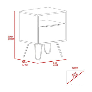 English Elm Light Oak Finish Nightstands Set of 2 with Drawer Open Shelf and Slim Metal Legs B062S02482