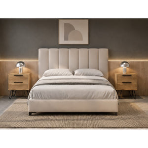 English Elm Light Oak Finish Scandinavian Bedroom Nightstands with Two Drawers Sold as Pair B062S02484