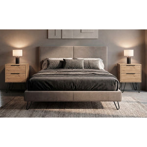 English Elm Light Oak Finish Scandinavian Bedroom Nightstands with Two Drawers Sold as Pair B062S02484