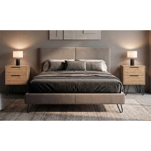 English Elm Light Oak Finish Scandinavian Bedroom Nightstands with Two Drawers Sold as Pair B062S02484