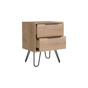English Elm Light Oak Finish Scandinavian Bedroom Nightstands with Two Drawers Sold as Pair B062S02484
