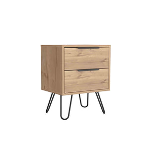 English Elm Light Oak Finish Scandinavian Bedroom Nightstands with Two Drawers Sold as Pair B062S02484
