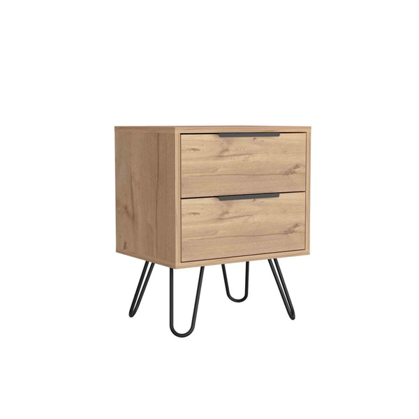English Elm Light Oak Finish Scandinavian Bedroom Nightstands with Two Drawers Sold as Pair B062S02484