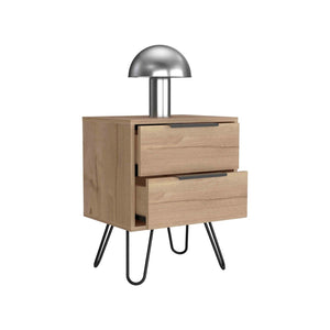 English Elm Light Oak Finish Scandinavian Bedroom Nightstands with Two Drawers Sold as Pair B062S02484