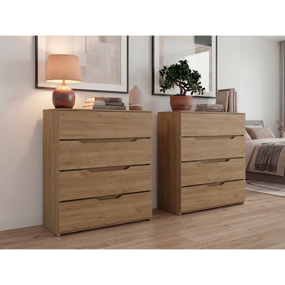 English Elm Natural Oak Finish 4 Drawer Dresser Set of 2 Slim Minimalist Bedroom Storage B062S02488