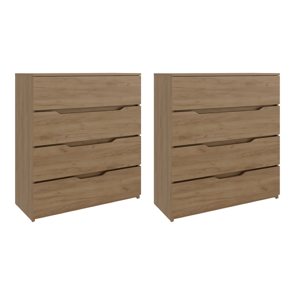 English Elm Natural Oak Finish 4 Drawer Dresser Set of 2 Slim Minimalist Bedroom Storage B062S02488