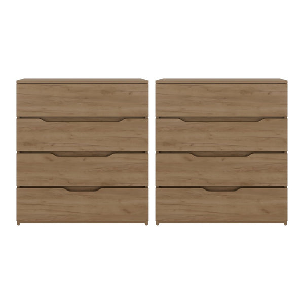 English Elm Natural Oak Finish 4 Drawer Dresser Set of 2 Slim Minimalist Bedroom Storage B062S02488