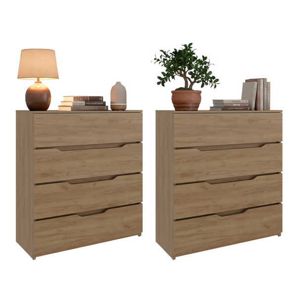 English Elm Natural Oak Finish 4 Drawer Dresser Set of 2 Slim Minimalist Bedroom Storage B062S02488