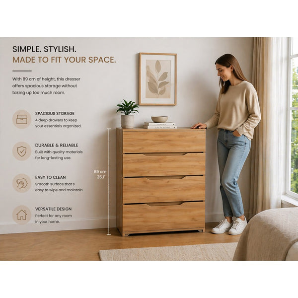 English Elm Natural Oak Finish 4 Drawer Dresser Set of 2 Slim Minimalist Bedroom Storage B062S02488