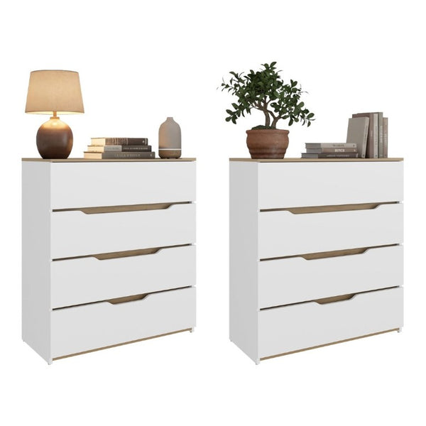 English Elm White Two Tone Oak Accent Compact Dresser Set Slim Modern Storage for Small Bedrooms B062S02491