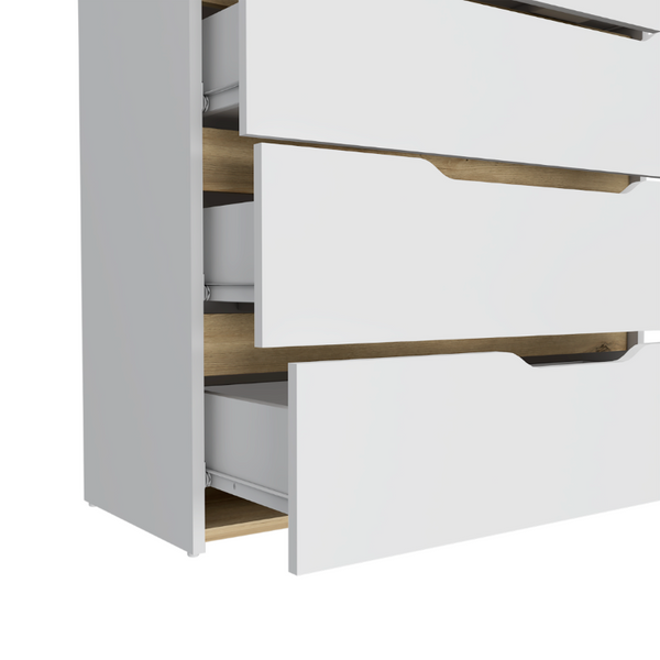 English Elm White Two Tone Oak Accent Compact Dresser Set Slim Modern Storage for Small Bedrooms B062S02491