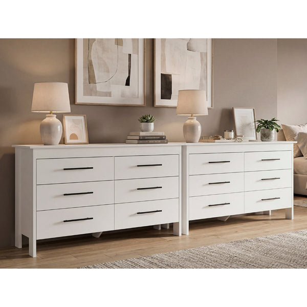 English Elm White Six Drawer Double Dresser Set Modern Bedroom Storage with Black Hardware B062S02492