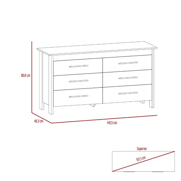 English Elm White Six Drawer Double Dresser Set Modern Bedroom Storage with Black Hardware B062S02492