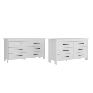 English Elm White Six Drawer Double Dresser Set Modern Bedroom Storage with Black Hardware B062S02492