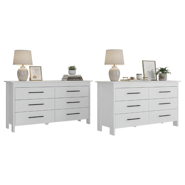 English Elm White Six Drawer Double Dresser Set Modern Bedroom Storage with Black Hardware B062S02492
