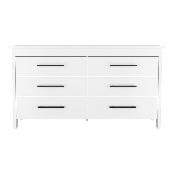 English Elm White Six Drawer Double Dresser Set Modern Bedroom Storage with Black Hardware B062S02492