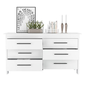 English Elm White Six Drawer Double Dresser Set Modern Bedroom Storage with Black Hardware B062S02492