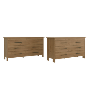 English Elm Light Oak Six Drawer Dresser Set with Matte Black Hardware for Modern Bedrooms B062S02493