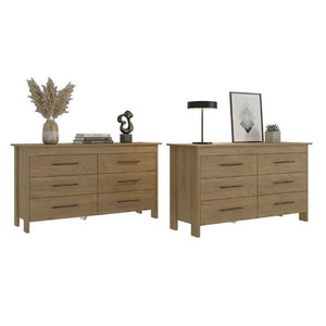 English Elm Light Oak Six Drawer Dresser Set with Matte Black Hardware for Modern Bedrooms B062S02493