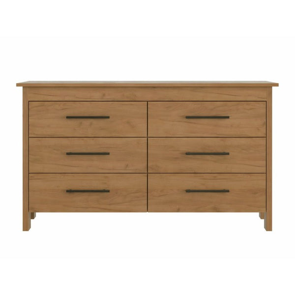 English Elm Light Oak Six Drawer Dresser Set with Matte Black Hardware for Modern Bedrooms B062S02493
