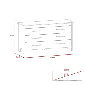 English Elm Light Oak Six Drawer Dresser Set with Matte Black Hardware for Modern Bedrooms B062S02493