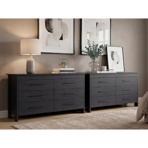 English Elm Wenge Six Drawer Dresser Set of Two with Matte Black Hardware for Modern Bedrooms B062S02494