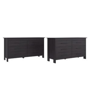 English Elm Wenge Six Drawer Dresser Set of Two with Matte Black Hardware for Modern Bedrooms B062S02494