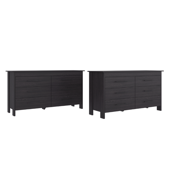 English Elm Wenge Six Drawer Dresser Set of Two with Matte Black Hardware for Modern Bedrooms B062S02494