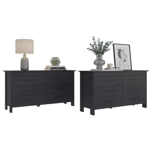 English Elm Wenge Six Drawer Dresser Set of Two with Matte Black Hardware for Modern Bedrooms B062S02494