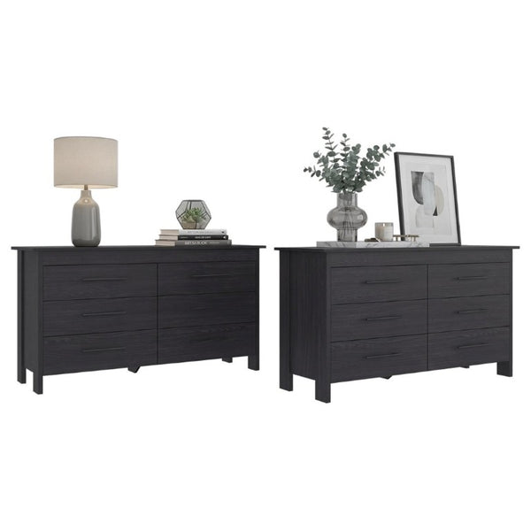 English Elm Wenge Six Drawer Dresser Set of Two with Matte Black Hardware for Modern Bedrooms B062S02494
