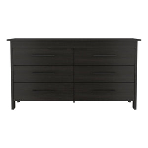 English Elm Wenge Six Drawer Dresser Set of Two with Matte Black Hardware for Modern Bedrooms B062S02494