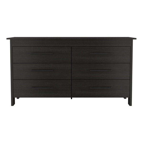 English Elm Wenge Six Drawer Dresser Set of Two with Matte Black Hardware for Modern Bedrooms B062S02494