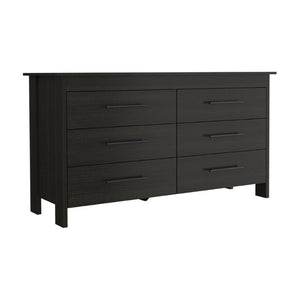 English Elm Wenge Six Drawer Dresser Set of Two with Matte Black Hardware for Modern Bedrooms B062S02494