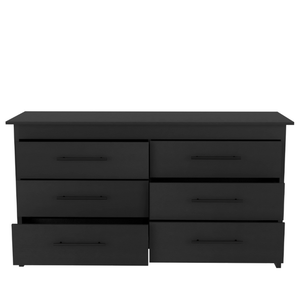 English Elm Wenge Six Drawer Dresser Set of Two with Matte Black Hardware for Modern Bedrooms B062S02494