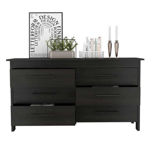 English Elm Wenge Six Drawer Dresser Set of Two with Matte Black Hardware for Modern Bedrooms B062S02494