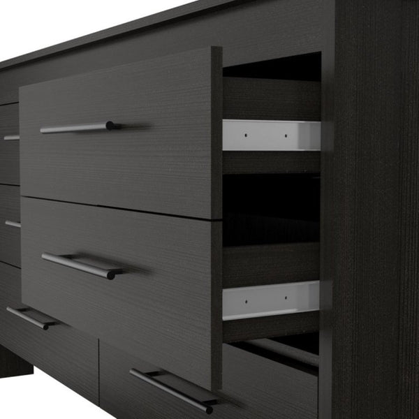 English Elm Wenge Six Drawer Dresser Set of Two with Matte Black Hardware for Modern Bedrooms B062S02494