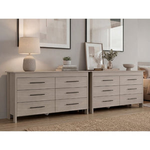 English Elm Light Gray Six Drawer Dresser Set Paired with Black Hardware for Modern Bedroom Storage B062S02495