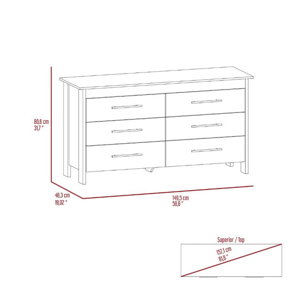 English Elm Light Gray Six Drawer Dresser Set Paired with Black Hardware for Modern Bedroom Storage B062S02495